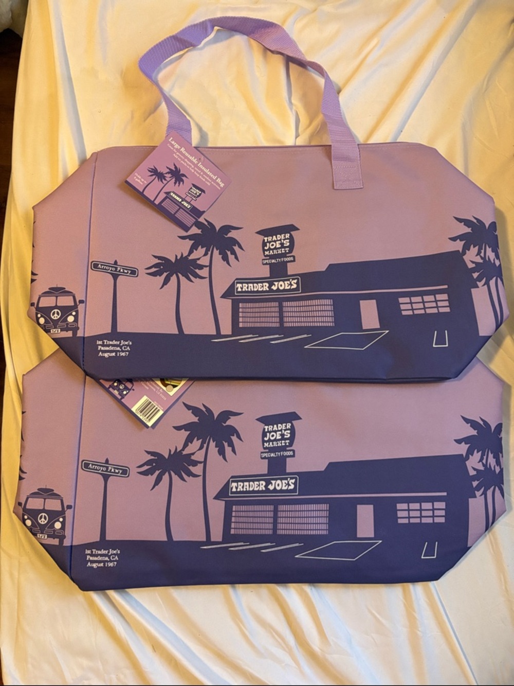 NWT Trader Joe’s Large Purple Reusable Insulated Bag Tote New 2026 SET of 2